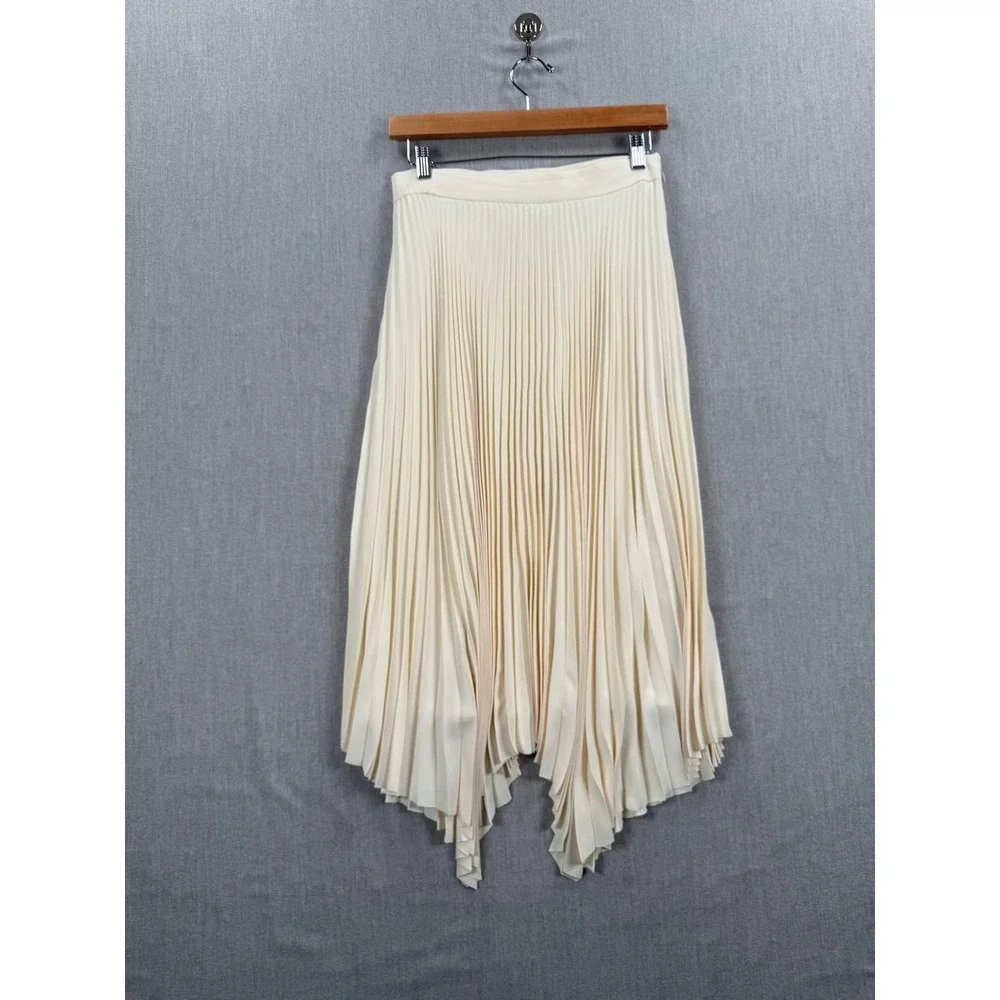 Tory Burch Sunburst Cream Pleated Handkerchief Hem Midi Skirt 74980 Womens Sz 6